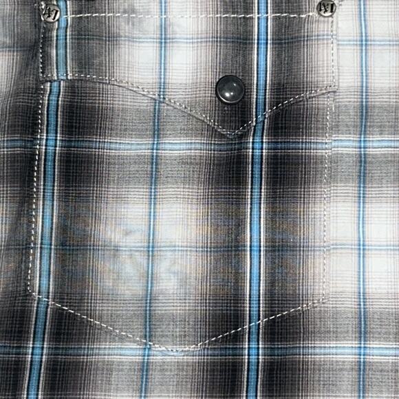 Mens Wrangler Rock 47 Blue Plaid Button Snap Shirt Size Medium - Picture 5 of 13